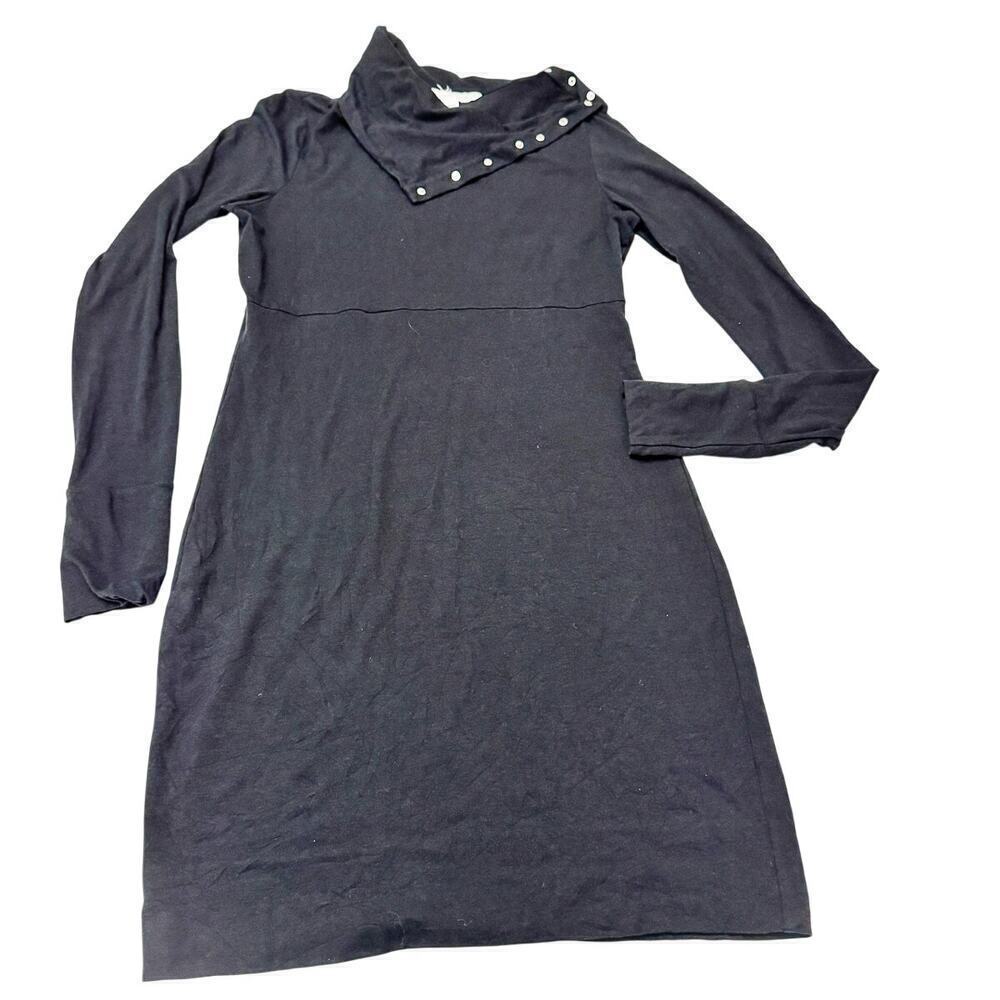 DVF Diane Von Furstenberg Turtle Snap Turtleneck Cotton Blend Dress Black Size L